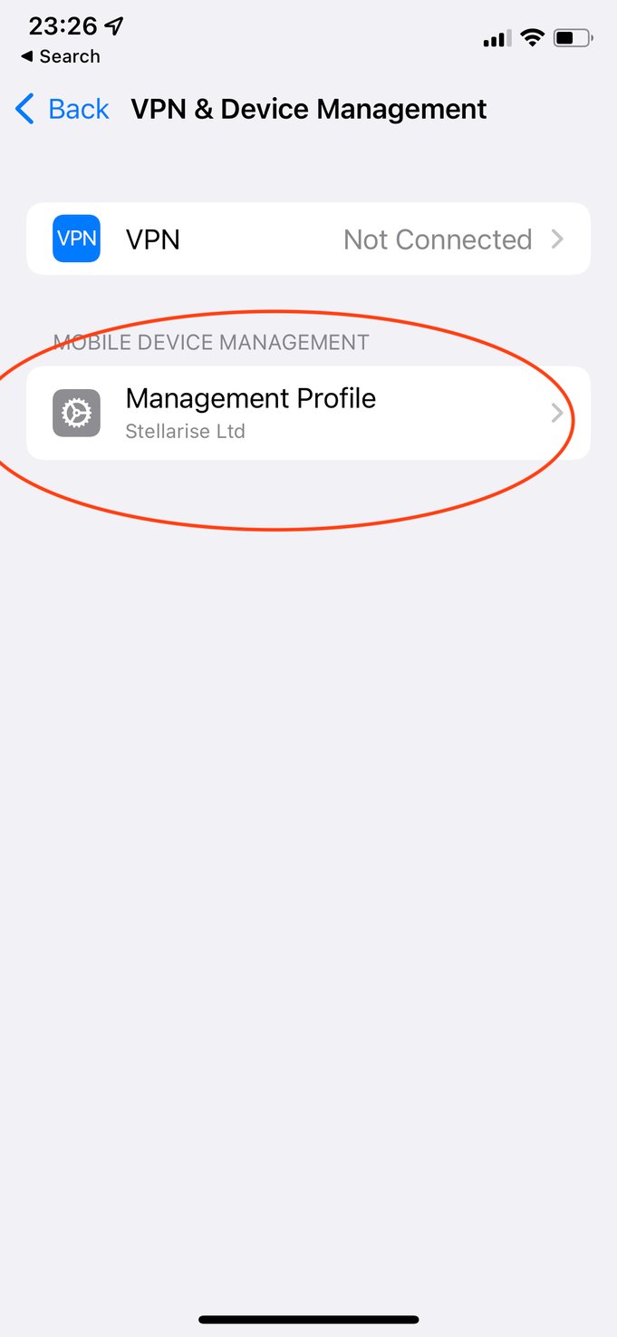 How do I remove a management profile from my iPhone?